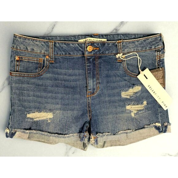 Celebrity Pink Pants - New Distressed Jean Shorts Booty Blue Denim 11/30 Mid Rise Cuffed Celebrity Pink